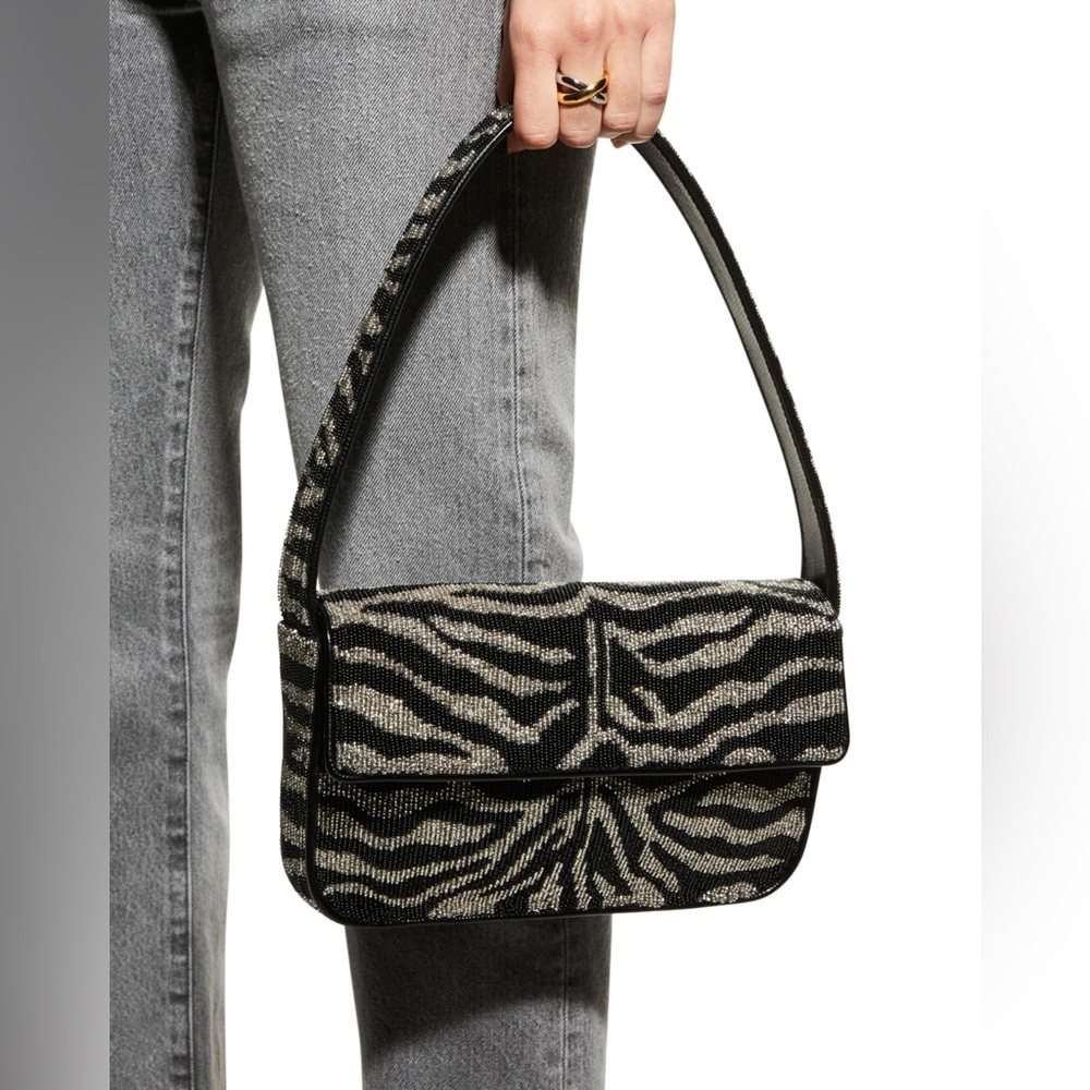 Staud Tommy Beaded Bag in Zebra Black White